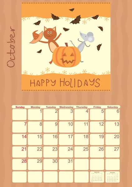 Calendario para octubre de 2012 — Archivo Imágenes Vectoriales