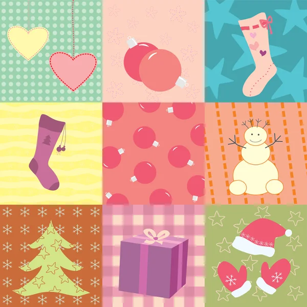 9 パッチ付きのクリスマス カード — ストックベクタ