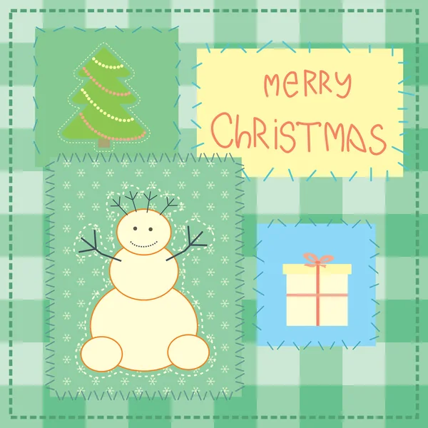 Χριστουγεννιάτικη κάρτα με χιονάνθρωπο συνονθύλευμα — Διανυσματικό Αρχείο