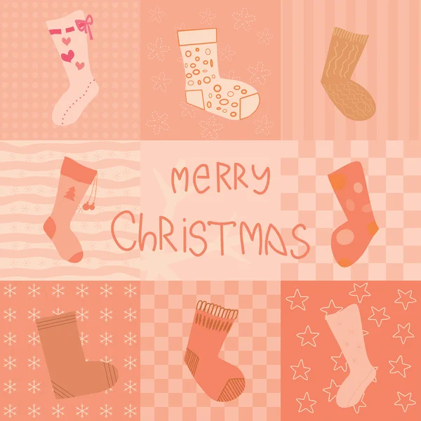 Χριστουγεννιάτικη κάρτα με συλλογή κάλτσες — Διανυσματικό Αρχείο