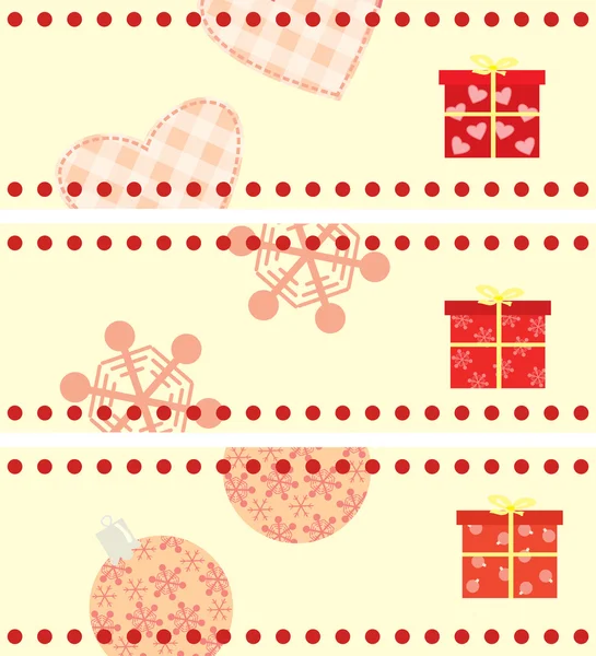 Ensemble de cartes de Noël avec un format horizontal cadeaux — Image vectorielle