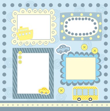 dört mavi scrapbooking çerçeveler