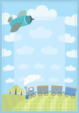 Kid's frame with train and plane clipart