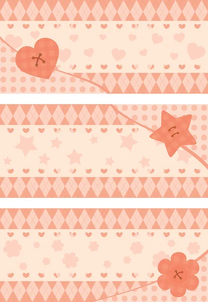 Conjunto de postales horizontales con botón estilizado rosa — Vector de stock