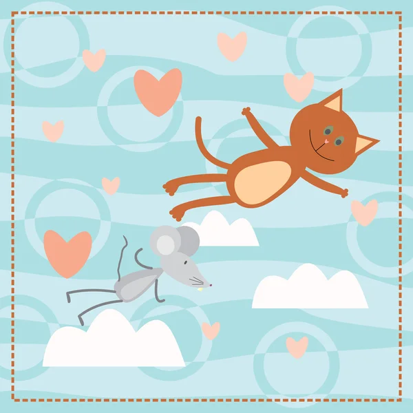 Cat and mouse falls in love — Stock Vector