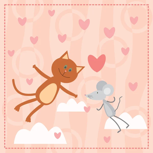 Кошка и мышка влюбляются — стоковый вектор