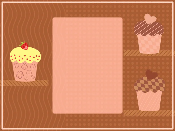 Tres cupcakes en un estante — Vector de stock