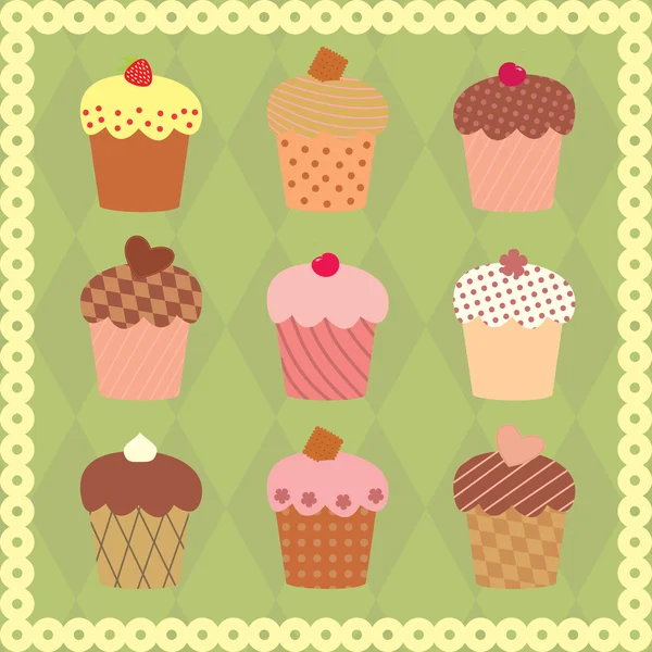 Collection of decorated cakes — Stockvector
