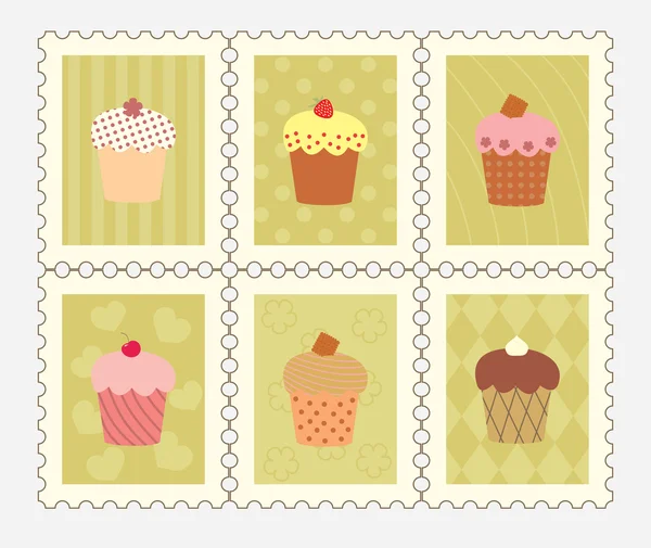 Sellos postales con cupcakes decorados — Vector de stock