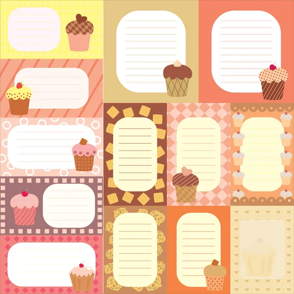 Collection of tags for scrapboooking with decorated cakes — Stock Vector