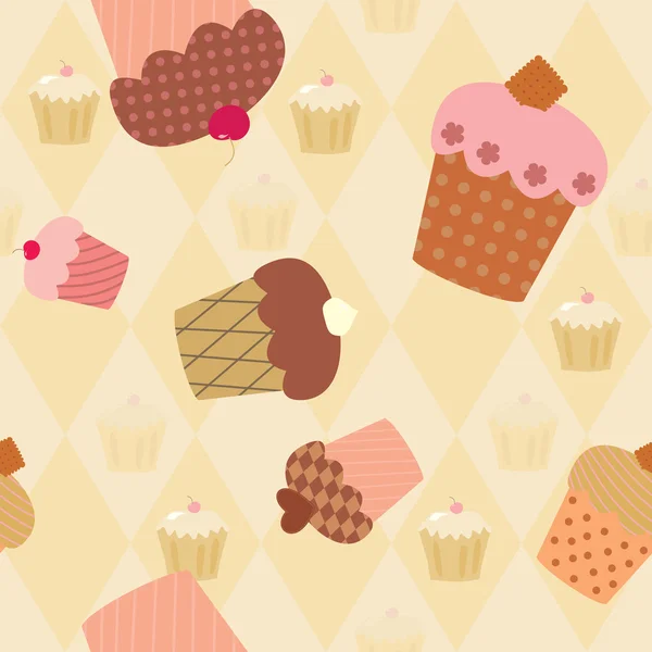 Naadloze patroon met ingerichte cupcakes — Stockvector