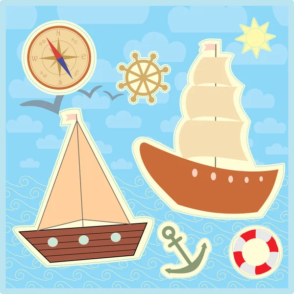 Collection of marine stickers for kids — Stock Vector
