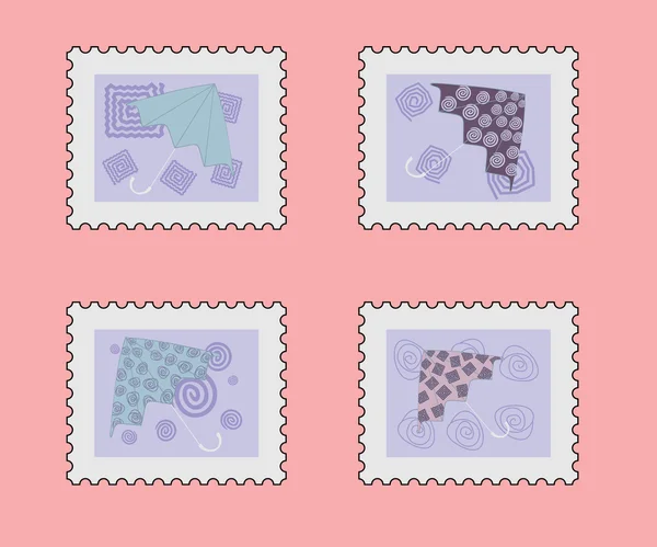 Čtyři poštovní známky s deštníky — Stockový vektor