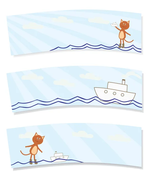 Μικρή γάτα με μια ετικέτα πλοίο — Διανυσματικό Αρχείο