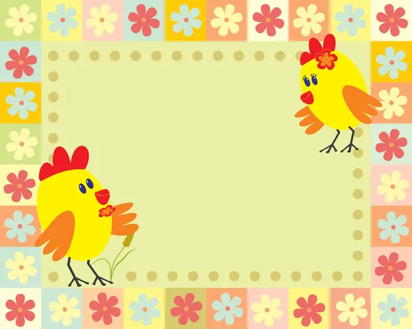 Frame with two little chicken — Stock Vector