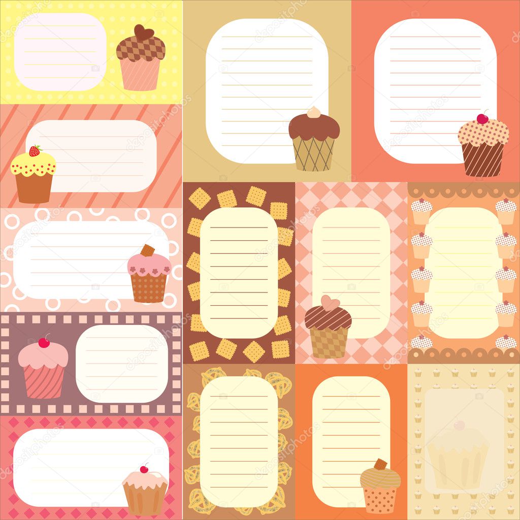 Collection of tags for scrapboooking with decorated cakes