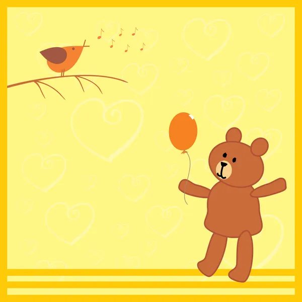Petit ours et son ami oiseau — Image vectorielle