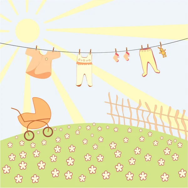 Baby's underwear drying on a rope — Stock Vector