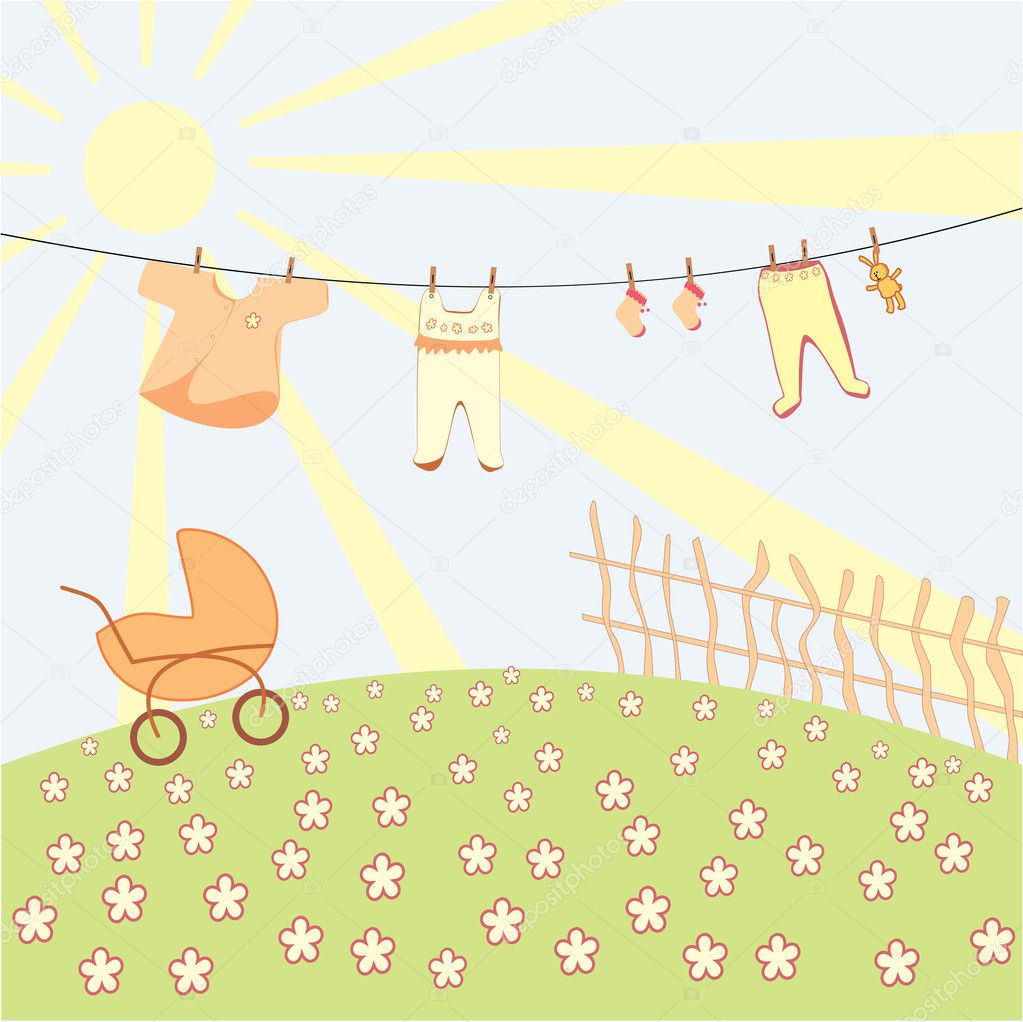 Baby's underwear drying on a rope Stock Vector by ©Leyla_Siyanova 9932682