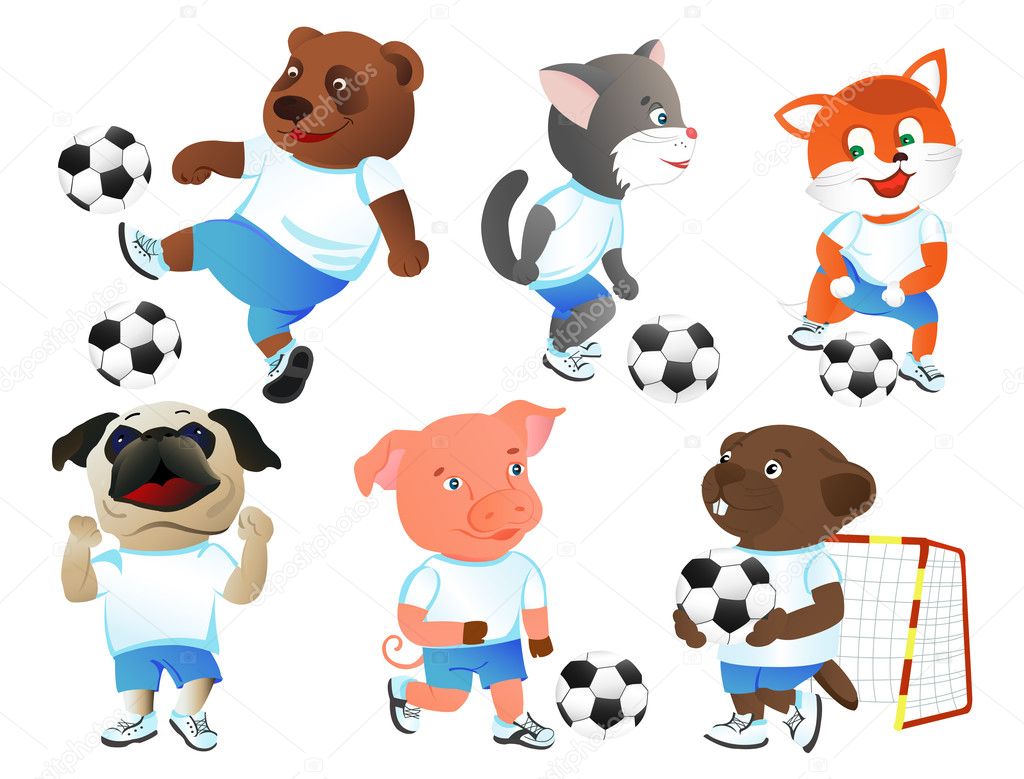 Animals play football cartoon Vector Art Stock Images | Depositphotos