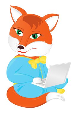 Fox with a laptop clipart