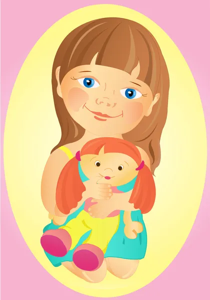 Een meisje met een pop — Stockvector