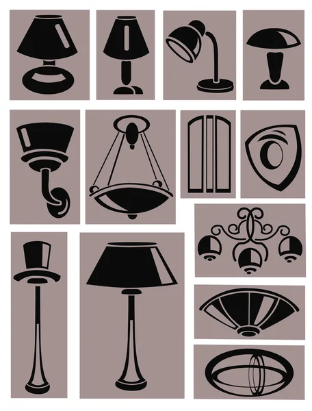 Un conjunto de siluetas de lámparas — Archivo Imágenes Vectoriales
