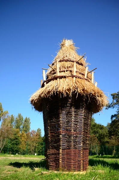 枝編み細工の茅葺き屋根の大規模なバスケット — ストック写真