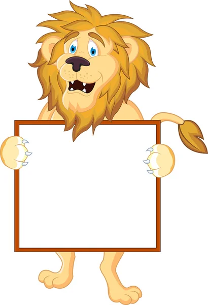 Löwen-Karikatur und leeres Schild — Stockvektor