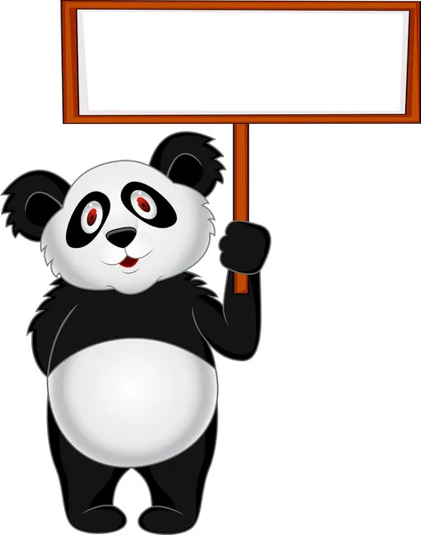Panda Cartoon With Blank Sign — Stock Vector
