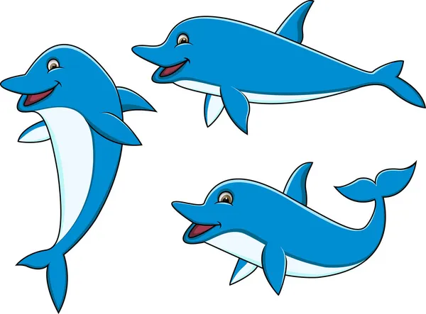 Coleção de desenhos animados de golfinhos — Vetor de Stock