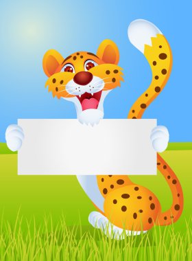 Cheetah cartoon with blank sign clipart