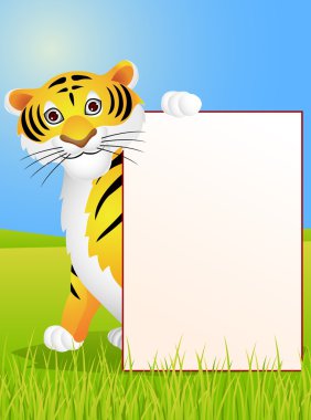 Tiger Cartoon With Blank Sign clipart