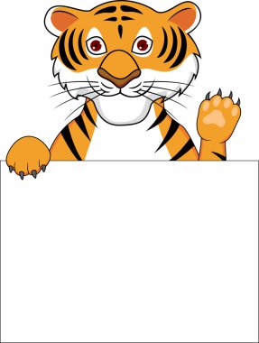 Tiger C artoon With Blank Sign clipart