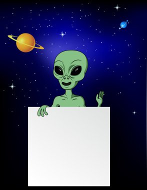 Allien With Blank Sign clipart