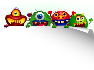 Monster cartoon with blank sign clipart