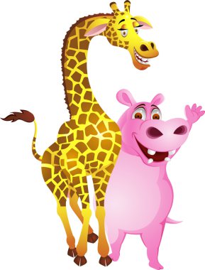 Hippo and giraffe cartoon clipart