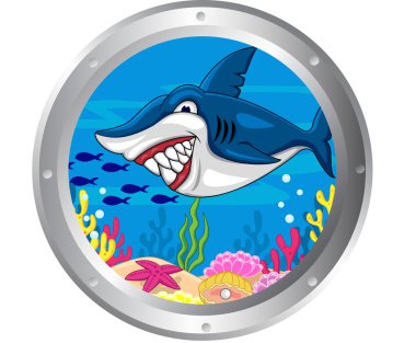 Shark cartoon with porthole frame clipart