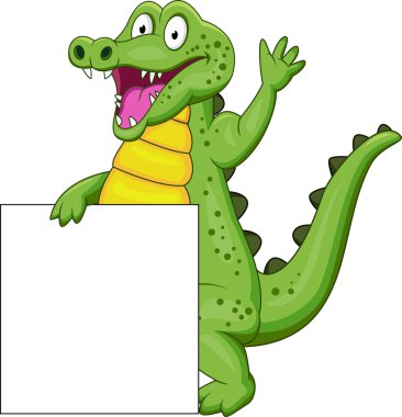 Crocodile cartoon with blank sign clipart