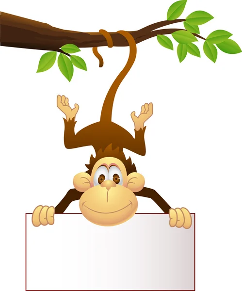 Mono con signo en blanco — Vector de stock