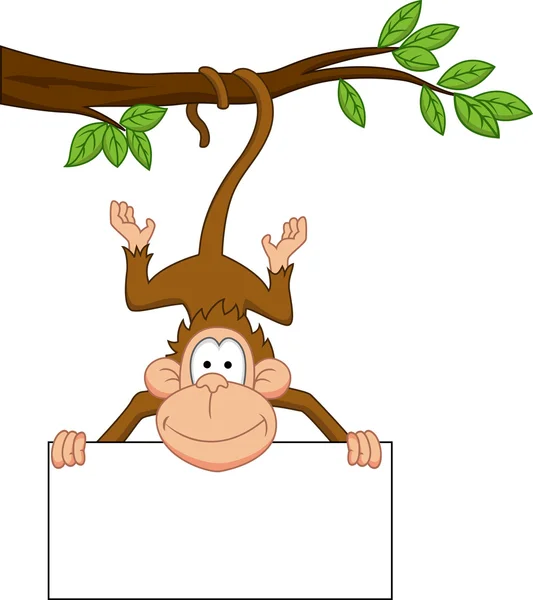 Mono con signo en blanco — Vector de stock