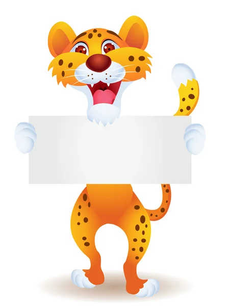 Cartone animato ghepardo con segno bianco — Vettoriale Stock