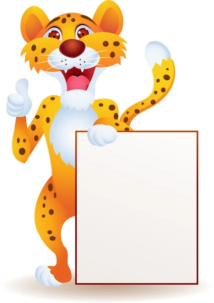 Cheetah dibujos animados con signo en blanco — Vector de stock