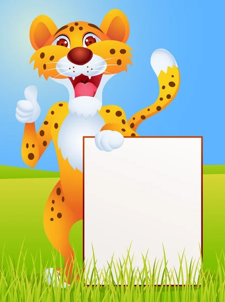 Cheetah cartoon with blank sign — Stock Vector