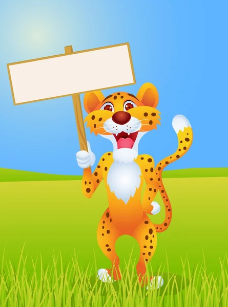 Cheetah cartoon with blank sign — Stock Vector
