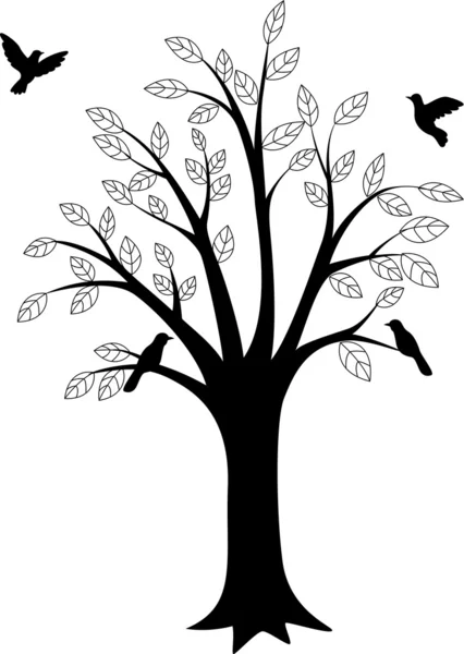 Silueta de árbol y pájaro — Vector de stock