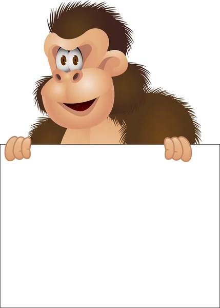 Caricatura de gorila con signo en blanco — Vector de stock