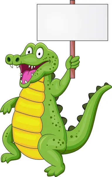 Desenhos animados de crocodilo com sinal em branco — Vetor de Stock