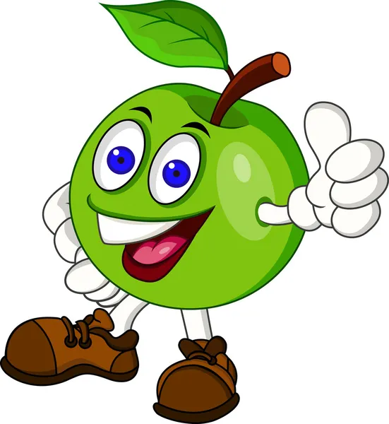 Green apple cartoon character — Stock Vector