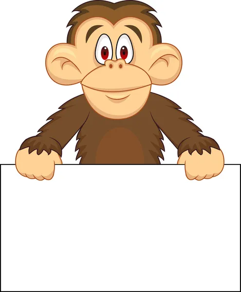 Caricatura de mono con signo en blanco — Vector de stock